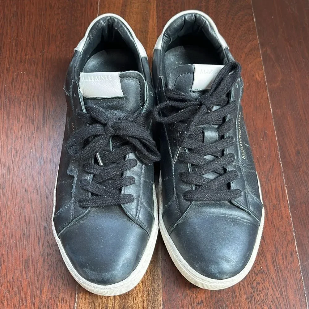 Allsaints Sheer black distressed leather sneakers